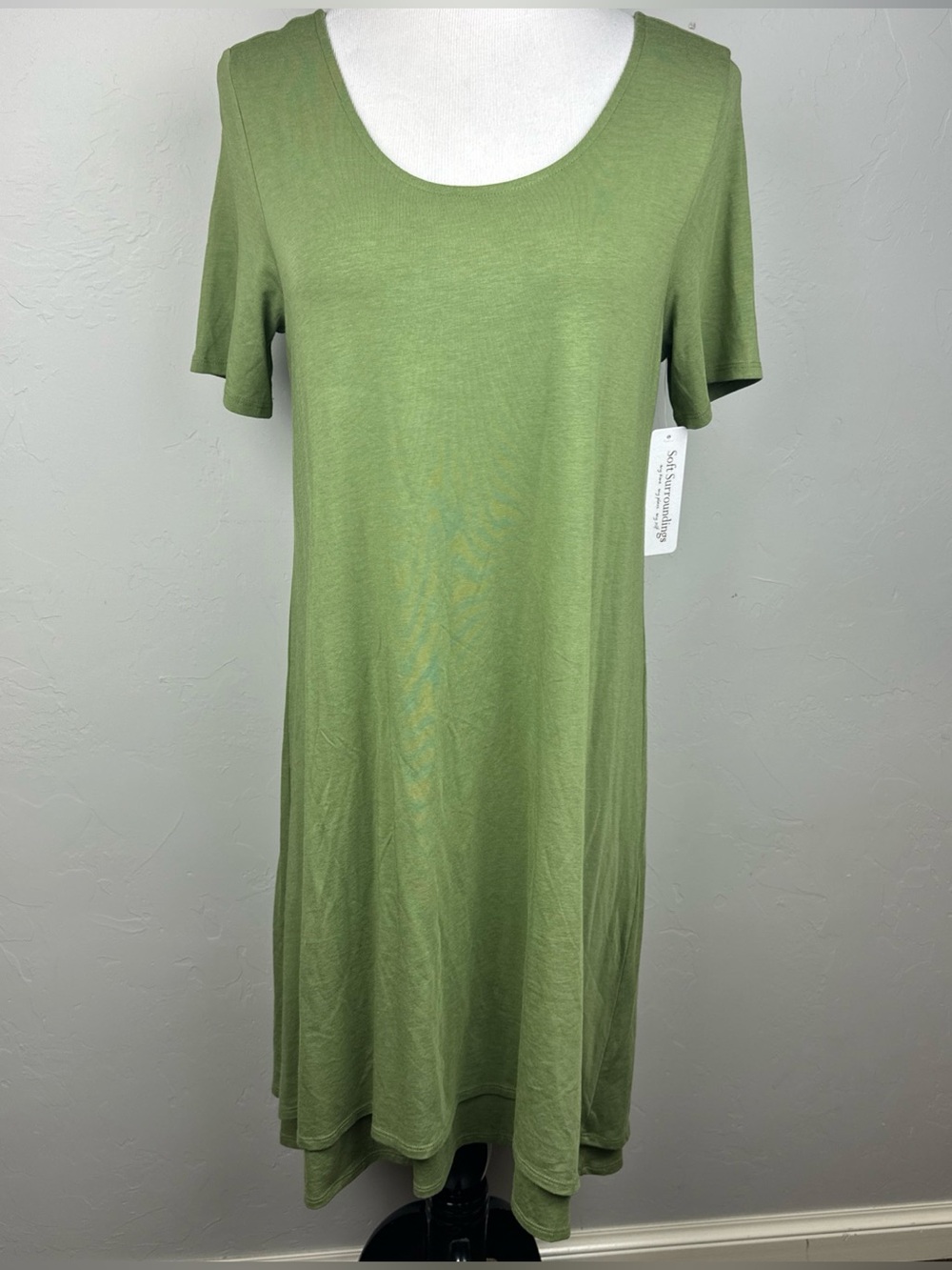 Soft Surroundings Camille Pima Cotton Modal Midi T-Shirt Dress Loden Green M NWT